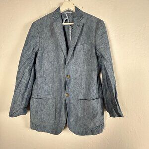 JKT New York Mens 38R Blue Chambray Blazer Jacket Two-Button Lightweight Pockets